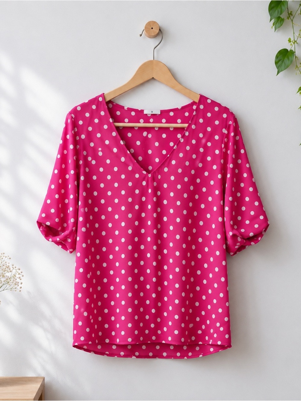 Pink White Polka Dot Top S Size